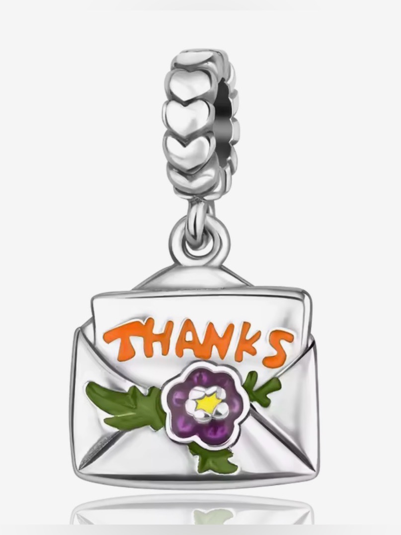 Silver, Purple, Orange & Green “Thanks” Envelope Dangle Charm